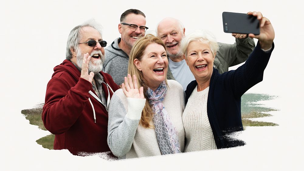 Group of happy seniors taking a selfie image element