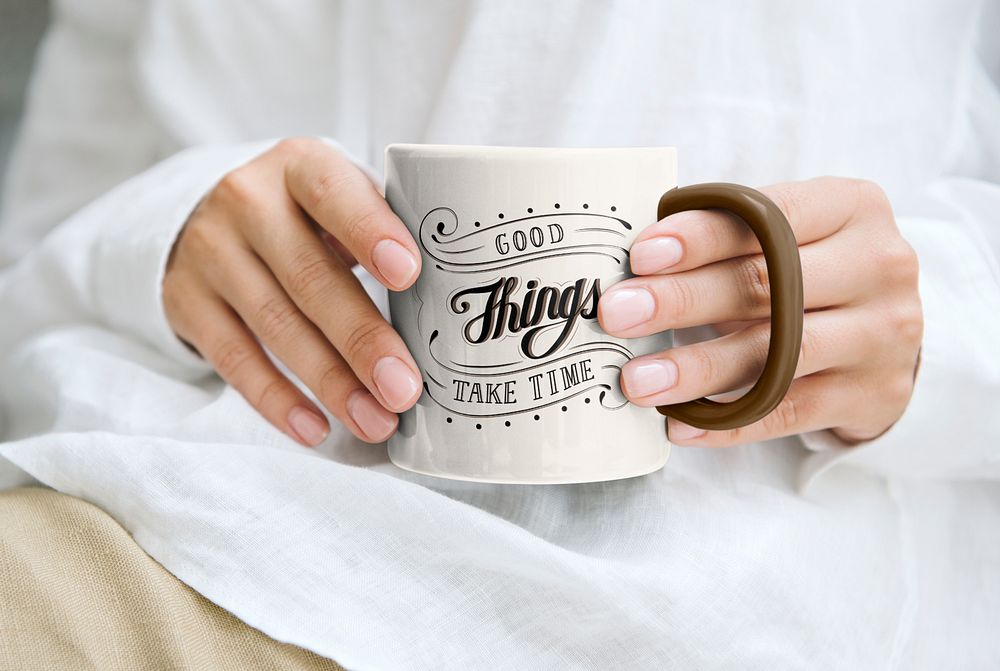Coffee mug mockup, aesthetic quote  psd