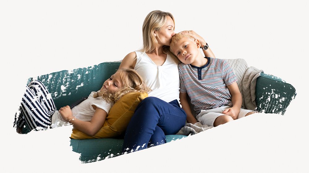 Mother and kids photo on white background