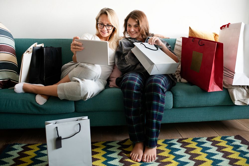 Mother and daughter shopping online