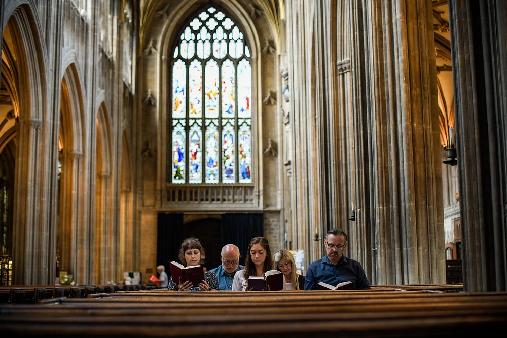 Congregation at St Mary Redcliffe Church, Bristol, UK