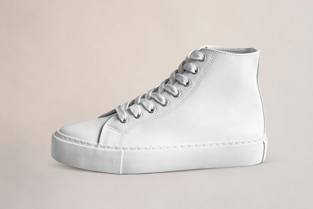 Hight top psd white leather sneakers mockup