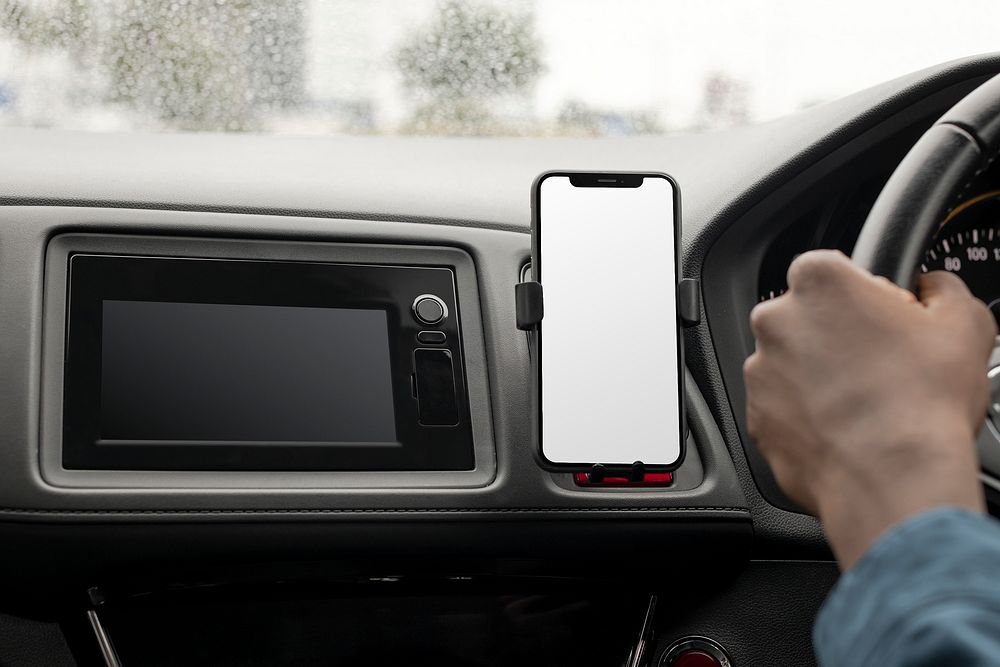 Blank phone screen on the dashboard of a smart car