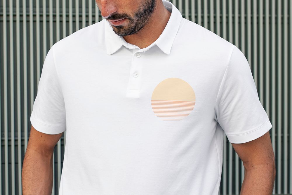 White polo shirt with logo men's simple fashion closeup