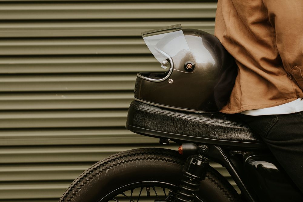 Black helmet placed on a motorcycle