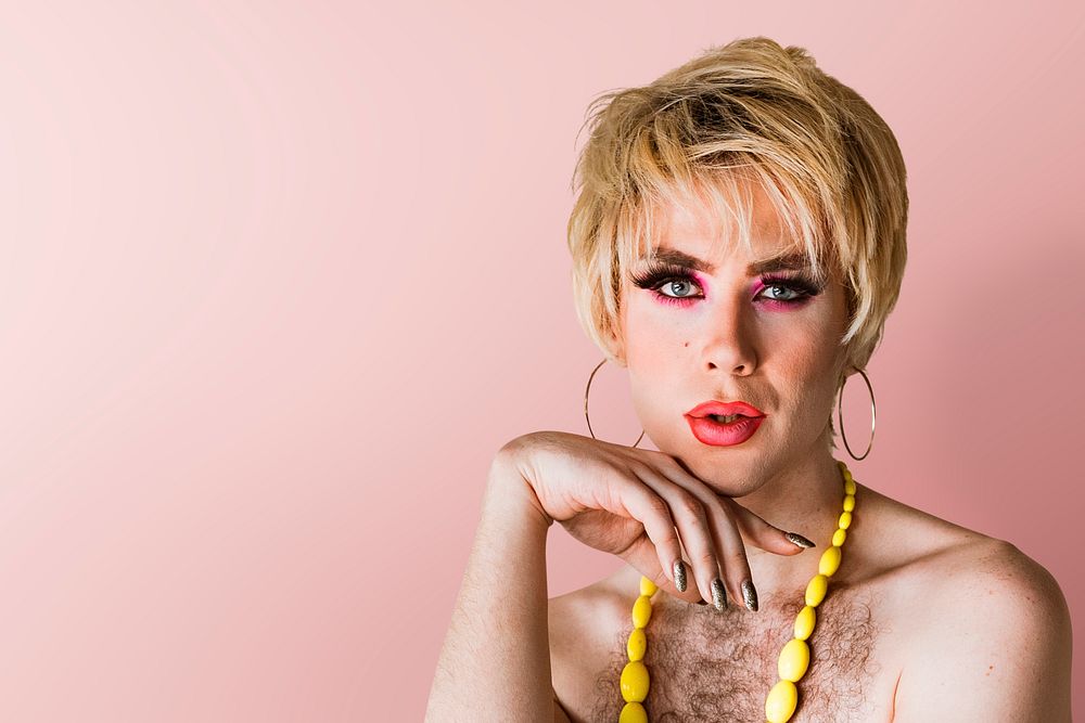 Blond drag queen wearing makeup portrait