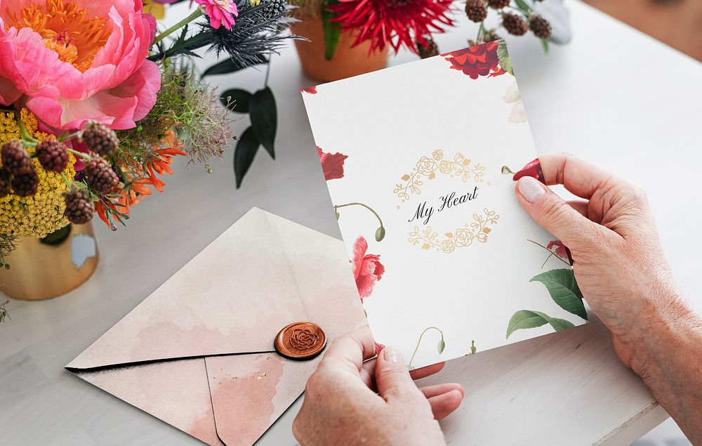 Wedding invitation card mockup, floral aesthetic design psd