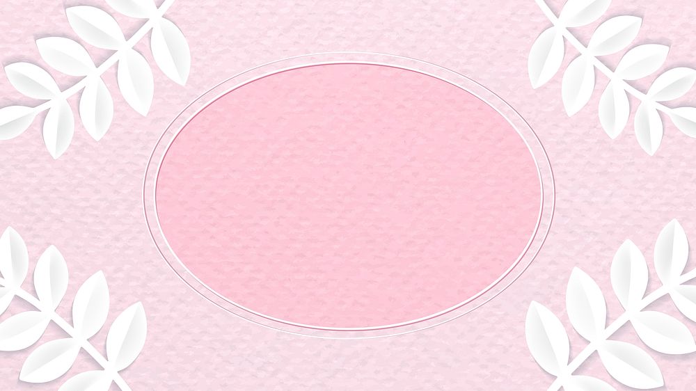 Oval frame on pink botanical patterned background vector