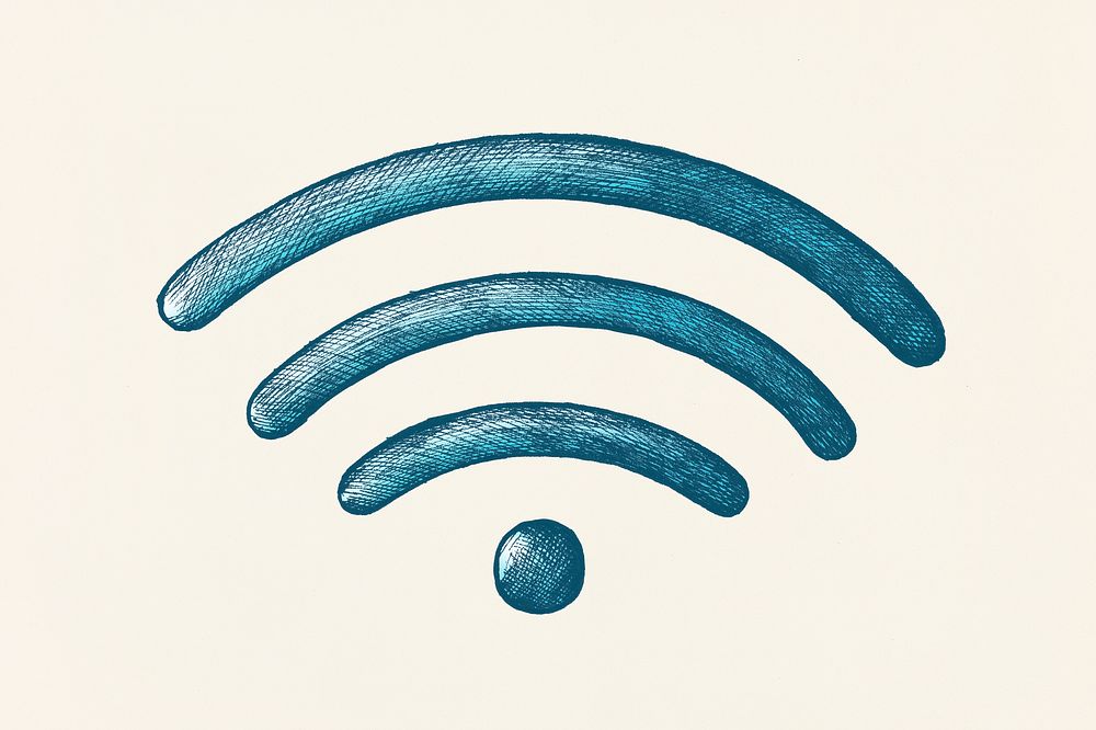 Hand drawn blue wifi vintage illustration