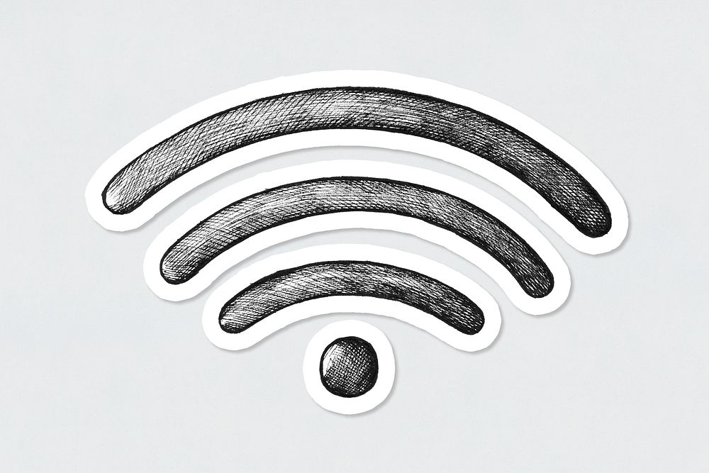 Wireless symbol cartoon sticker black and white