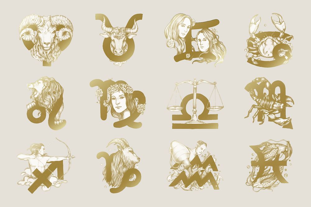 Gold horoscope signs zodiac symbol illustration