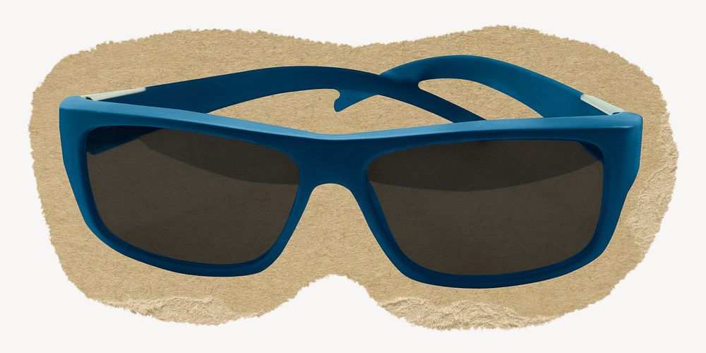 Blue sunglasses collage element, torn paper design 