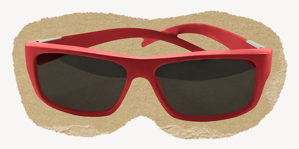 Red  sunglasses collage element, torn paper design 