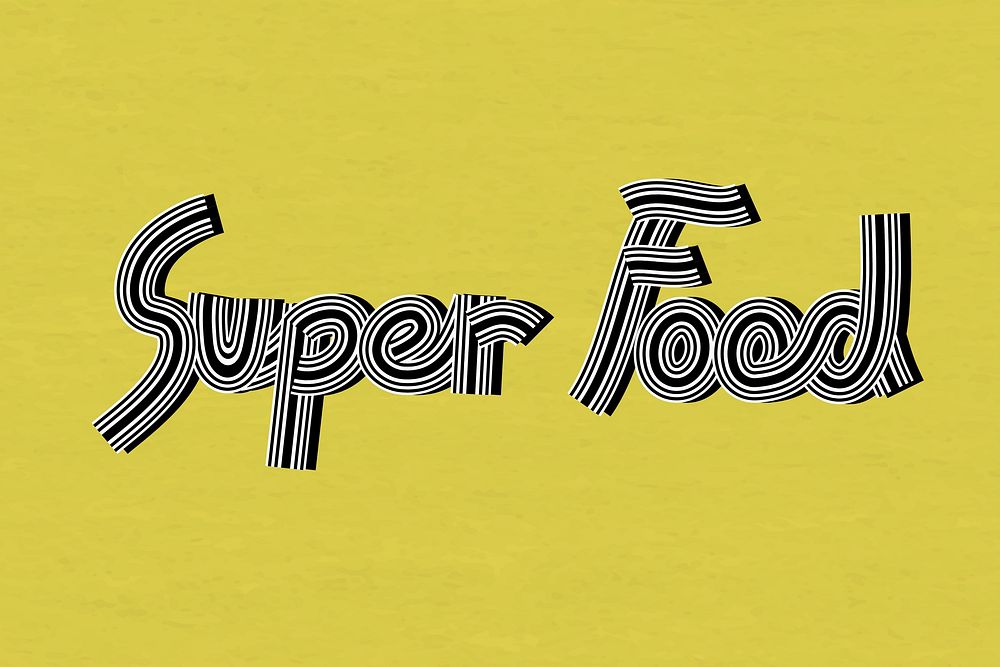 Vector super food word hand drawn concentric font typography