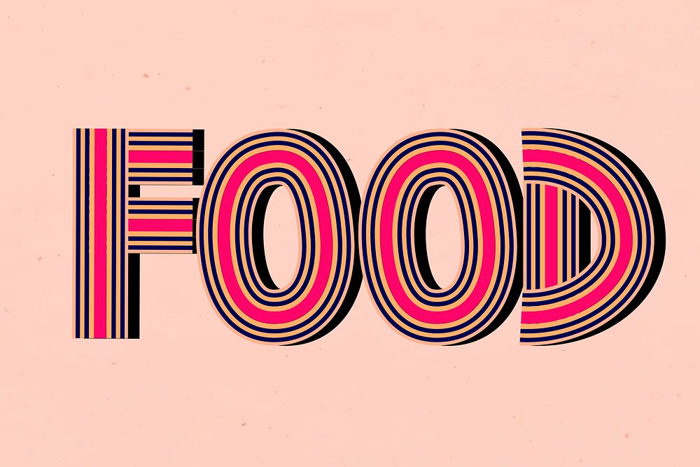 Hand drawn food psd word concentric font typography retro