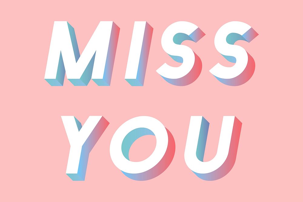 Isometric word Miss you typography on a millennial pink background vector