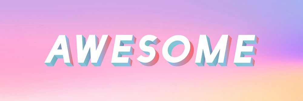 Isometric word Awesome typography on a pastel gradient background vector