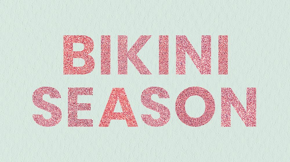 Shiny red Bikini Season text typography with green background