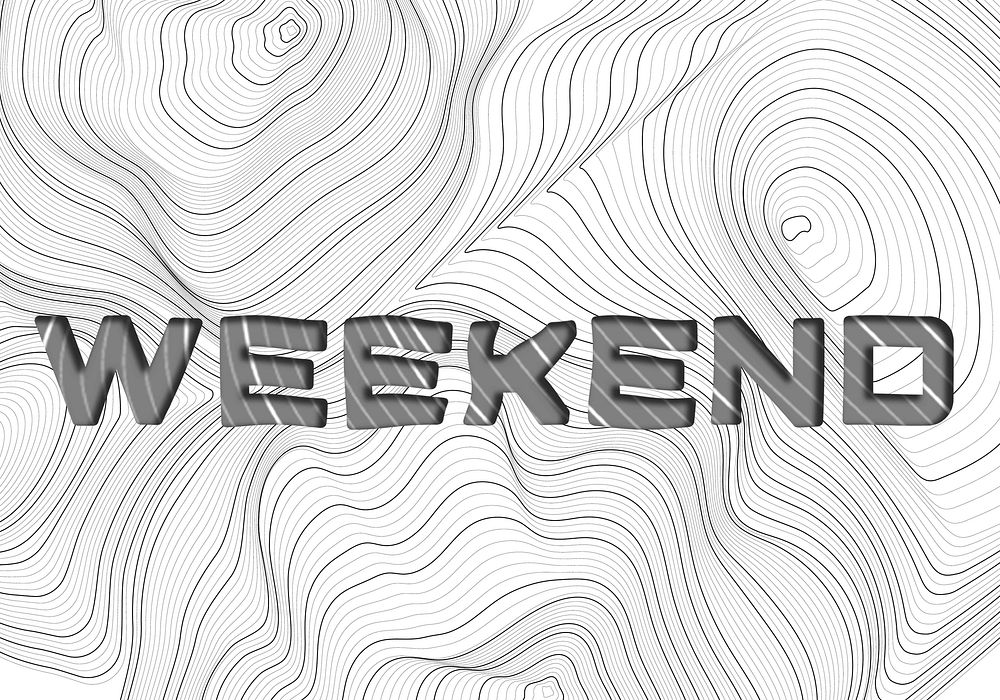 Dark gray weekend word typography on a white topographic background