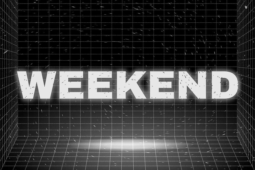 Text WEEKEND glowing typography design on black