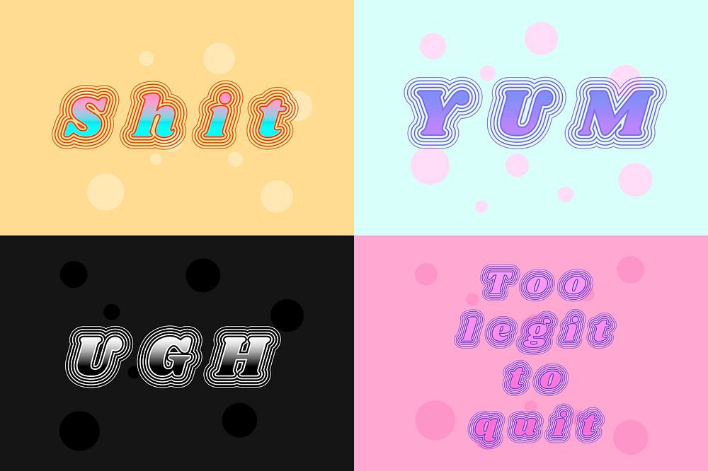 Colorful expressions funky psd typography set