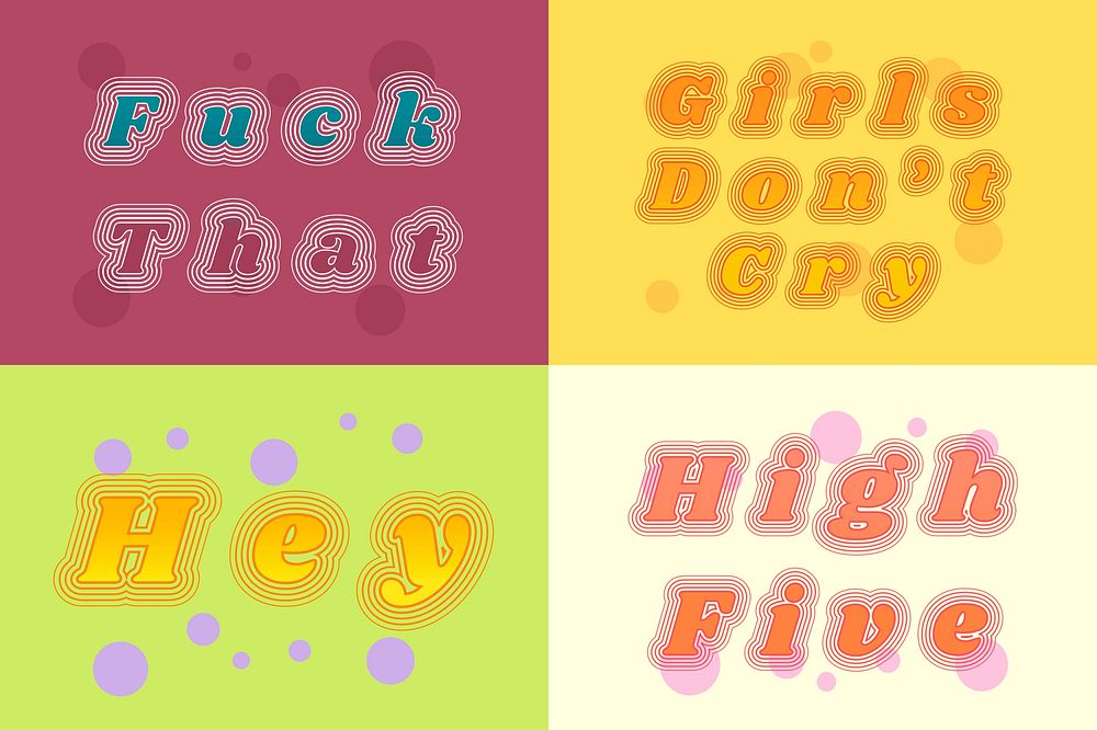 Four set funky gradient typography set