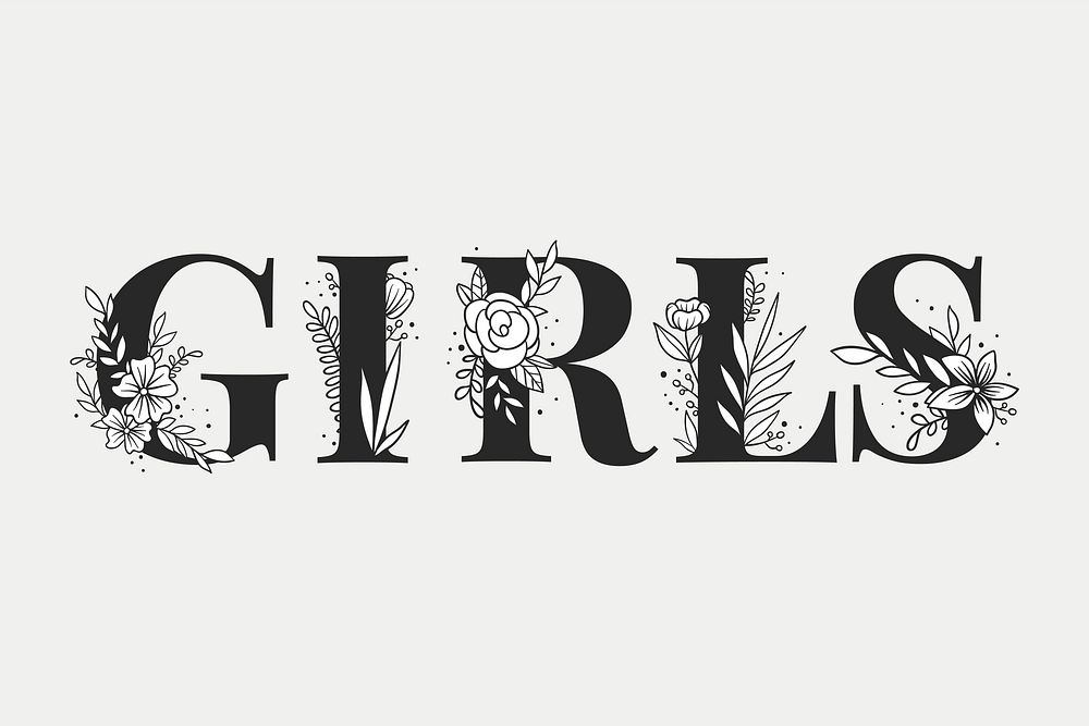 Girls feminine flower vector font typography