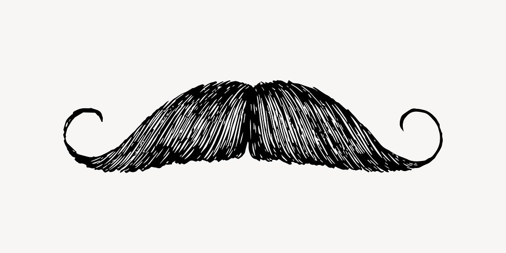 Drawing mustache collage element, black & white design vector