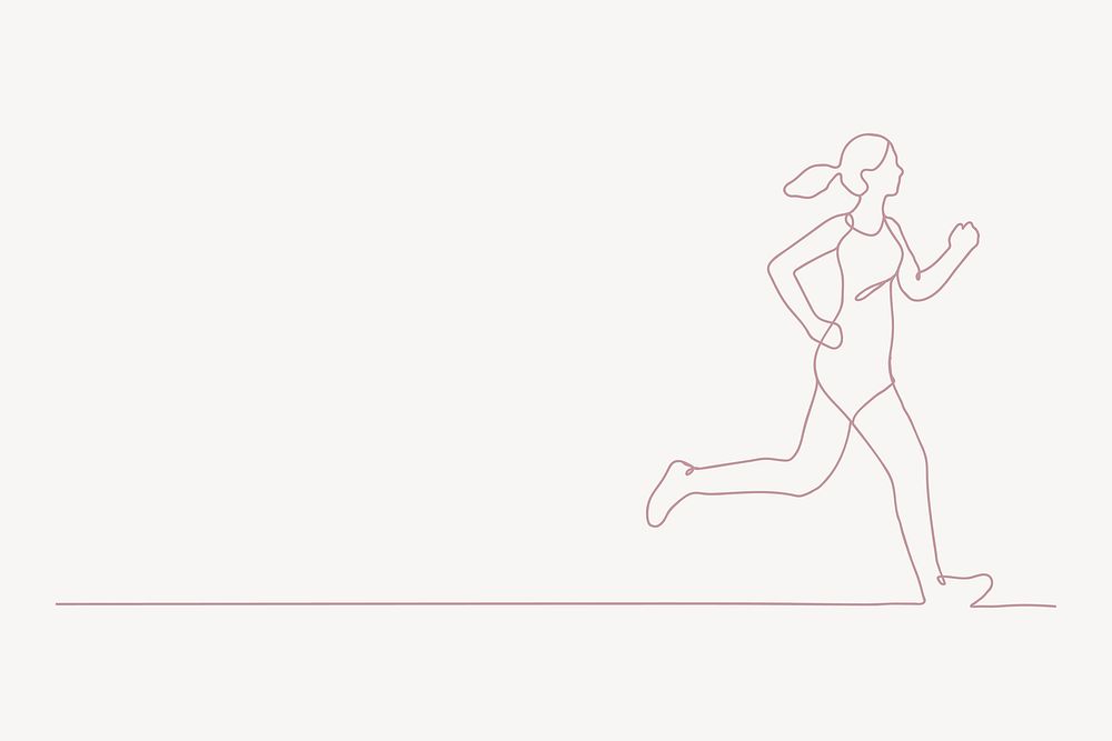 Running woman line art border background, hobby collage element vector