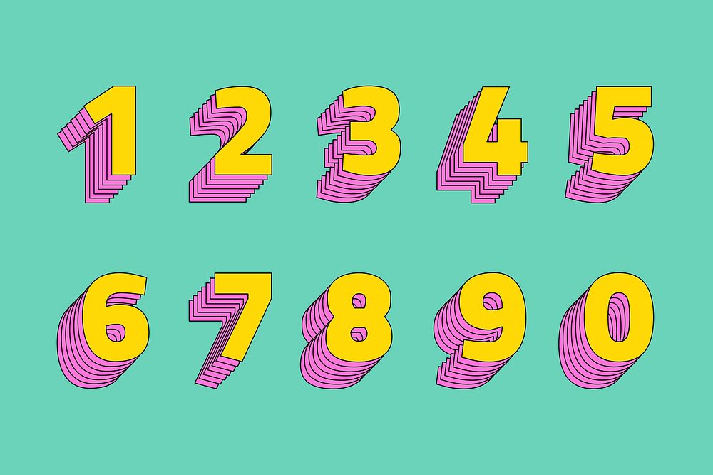 Retro 3d number set psd typography