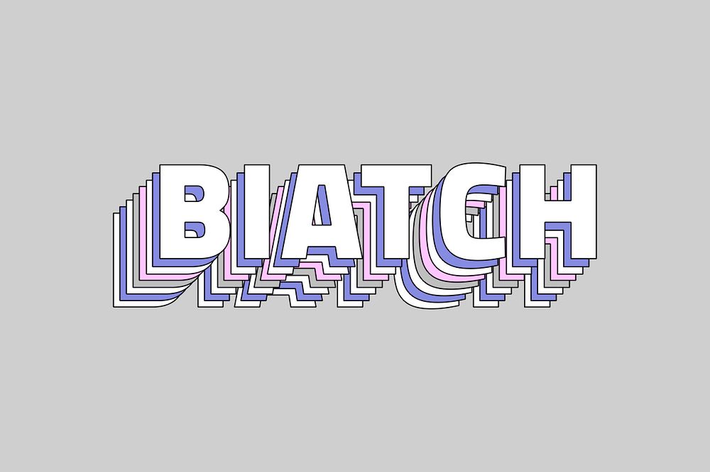 Biatch layered message typography retro word