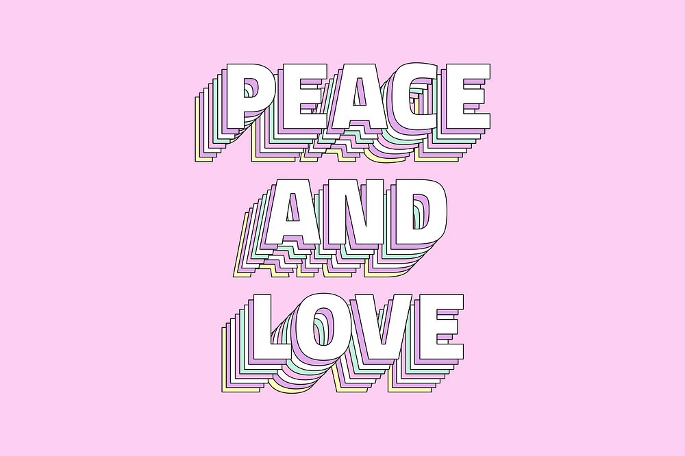 Peace and love layered typography retro word