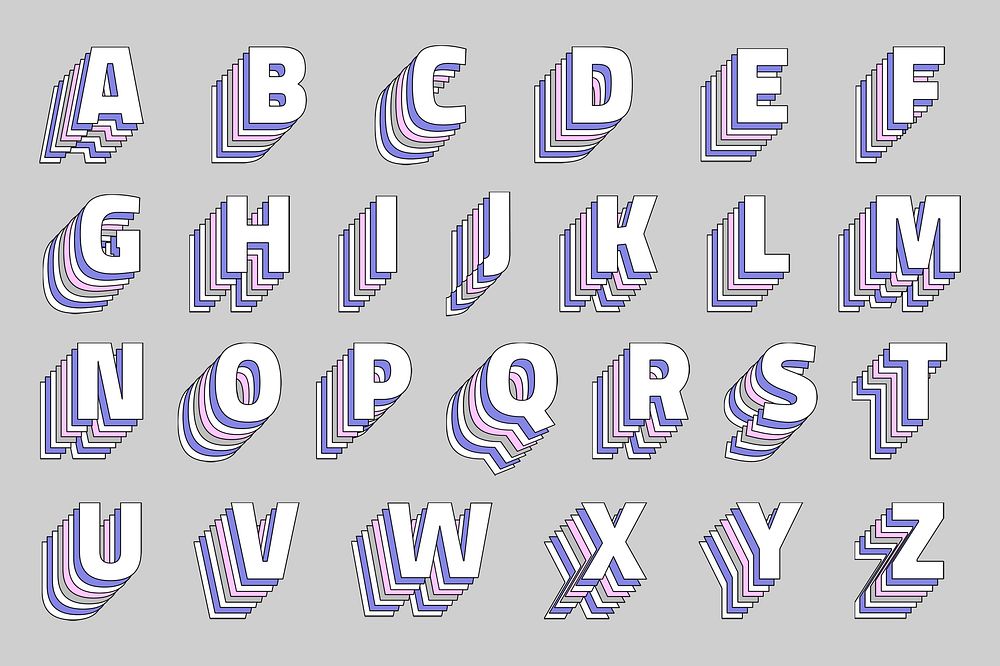 Pastel alphabet psd set 3d retro typography