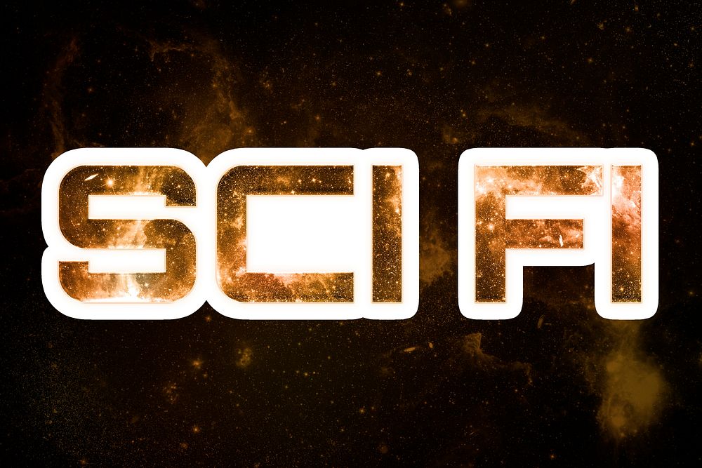 Brown SCI FI galaxy sticker psd word typography