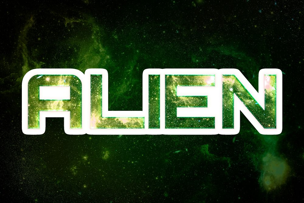 Green ALIEN galaxy psd sticker word typography