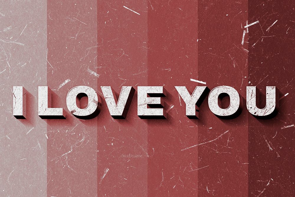 Red I Love You 3D quote paper texture font typography
