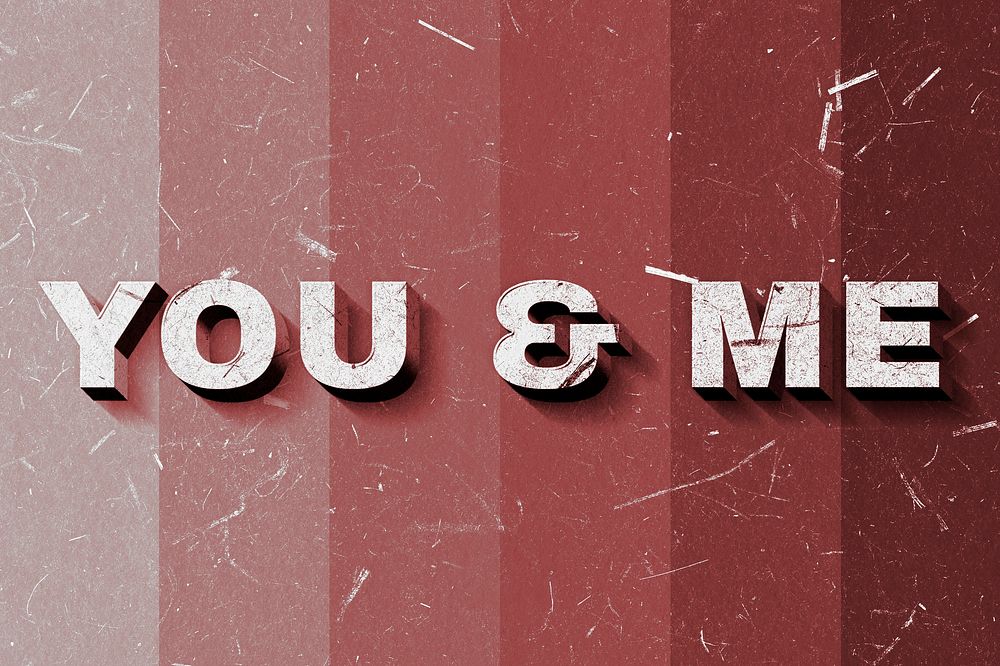 Red You & Me 3D quote paper texture font typography