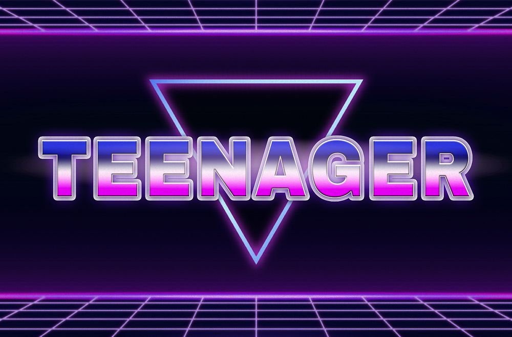 Teenager retro style word on futuristic background