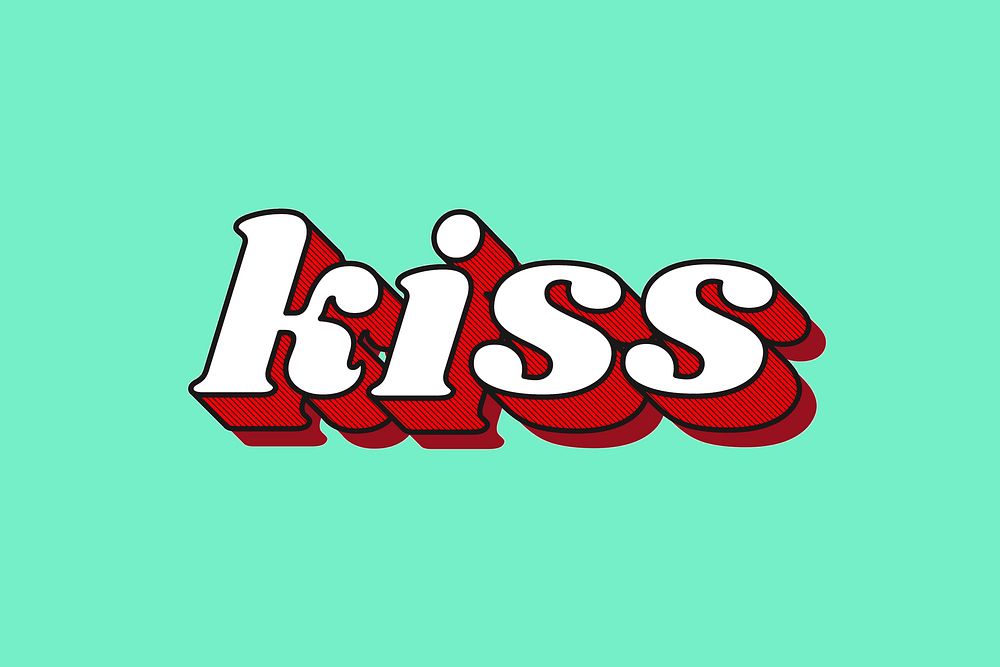 Kiss word retro shadow font typography