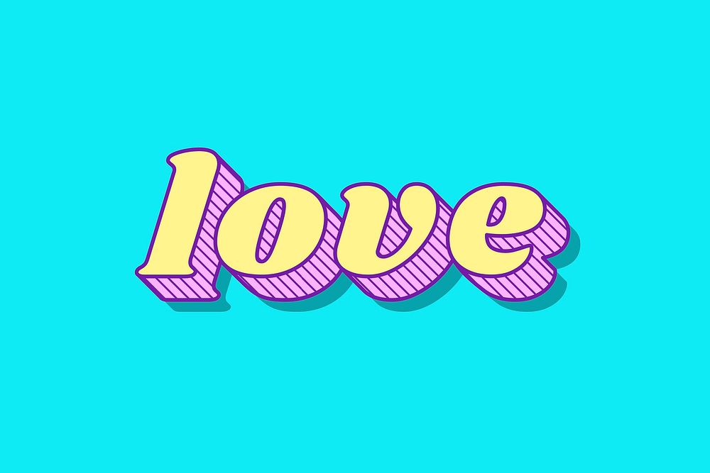 Funky style 3D love typography illustration vector