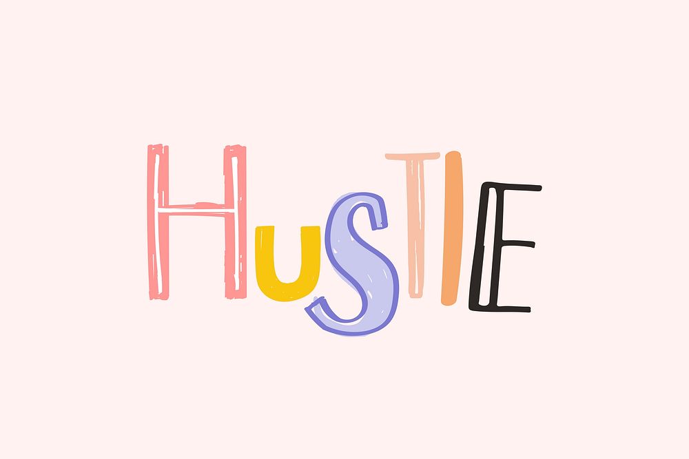 Hustle word vector doodle font colorful hand drawn