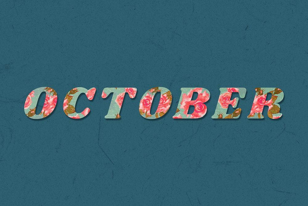 October month bold floral pattern font