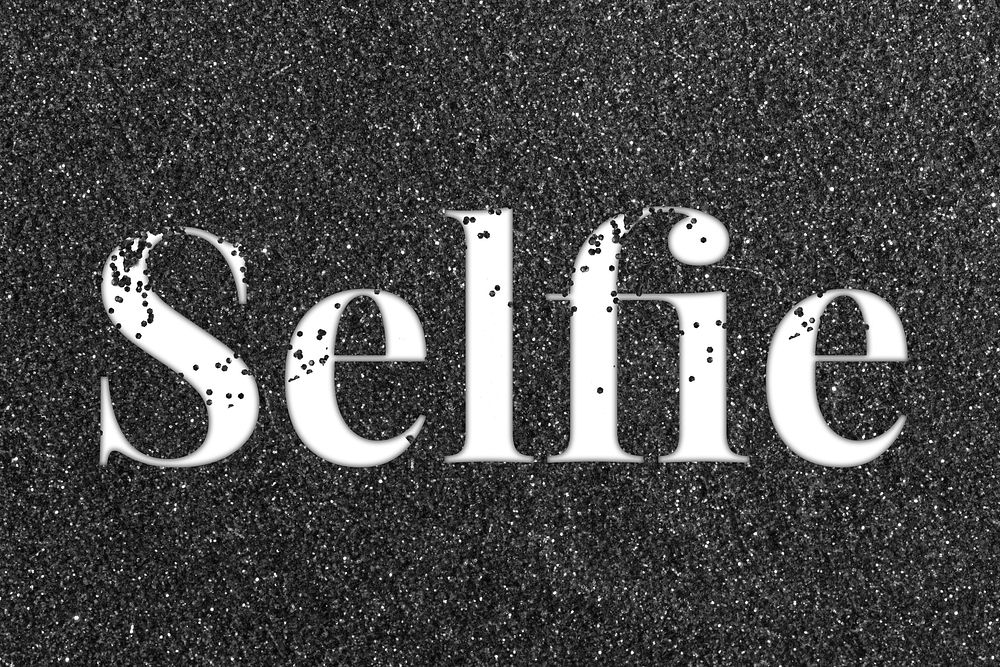 Black glitter selfie word typography festive effect