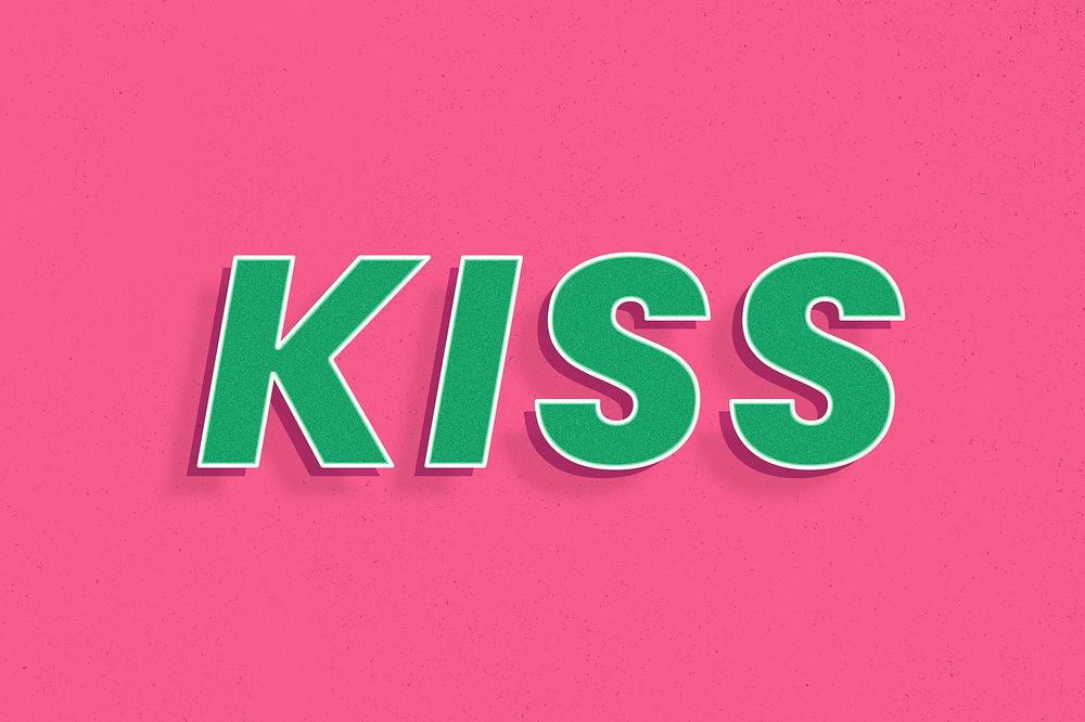 Retro kiss word bold text typography 3d effect