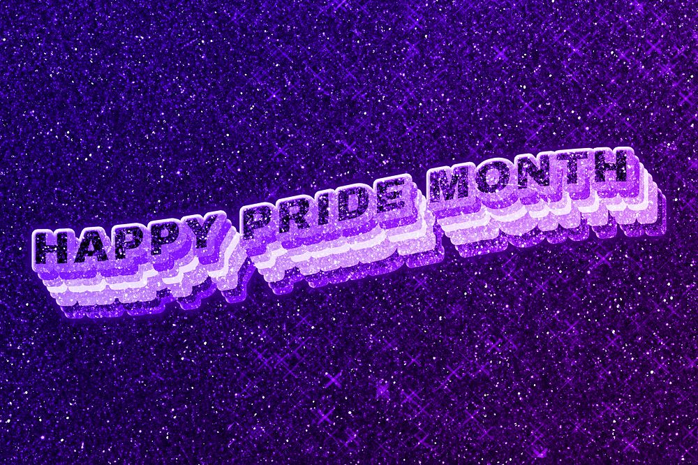 Happy pride month text 3d retro word art glitter texture
