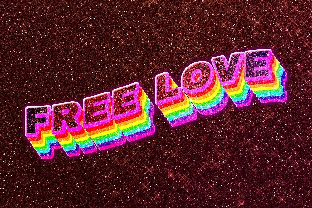 Free love word 3d effect typeface rainbow lgbt pattern