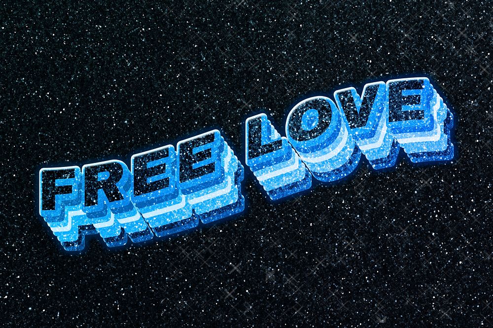 Free love word 3d effect typeface sparkle glitter texture