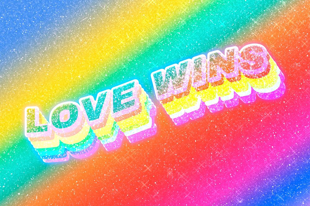 Love wins word 3d effect typeface rainbow gradient