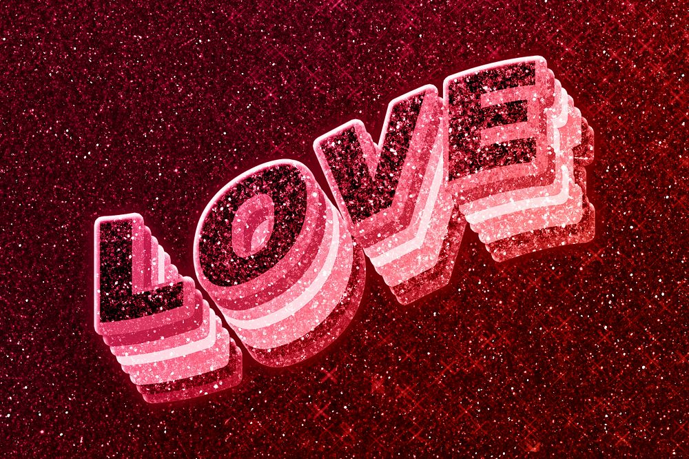 Love word 3d effect typeface glowing font