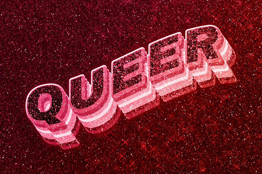 Queer word 3d effect typeface glowing font